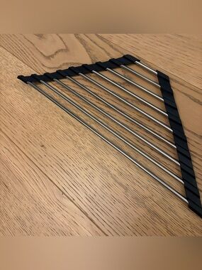 Over-the-Sink Stainless Steel Roll-Up Dish Drying Rack - Black silicone Trim